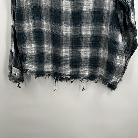 mnml Shirt Womens Large Blue Gray Plaid Frayed Gauze Distressed Button Up Top - Picture 5 of 10